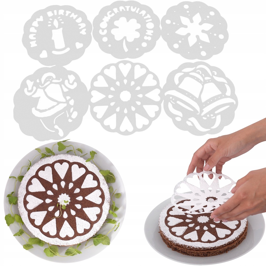 KRĄŻKI SZABLON DO DEKORACJI CIAST TORTU 6 WZORÓW