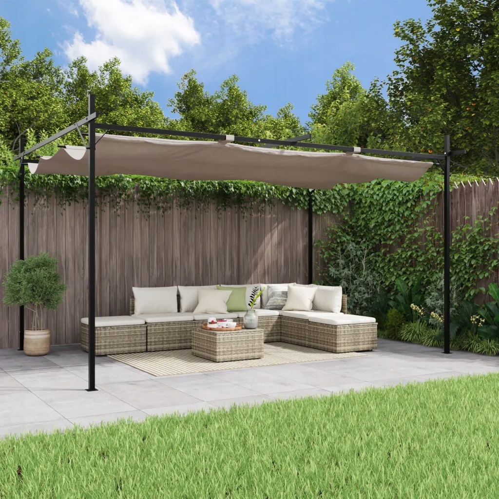 vidaXL Pergola ze zwijanym dachem, taupe, 395x292x230 cm