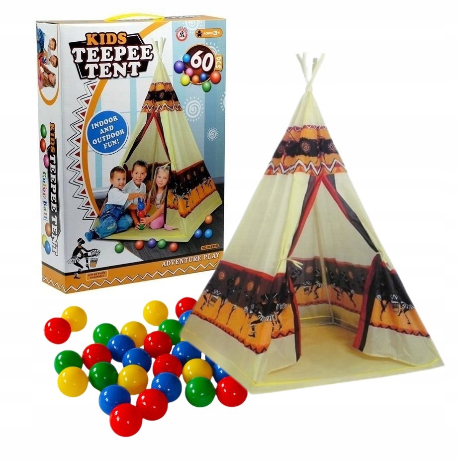 Namiot Tipi Indiański Dom Zabaw + 60 Piłek 155 cm