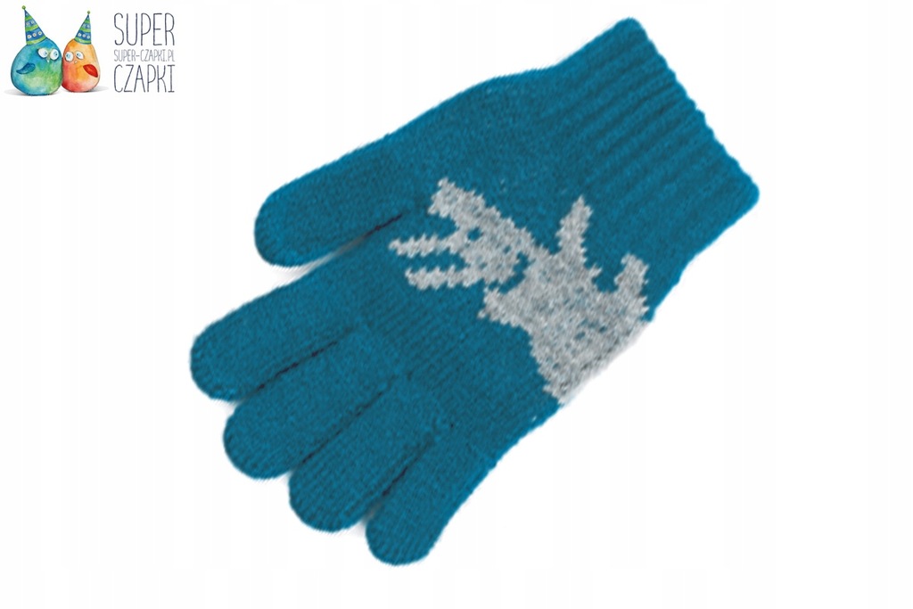 Rękawiczki pięciopalczaste dinozaur niebieskie 14c
