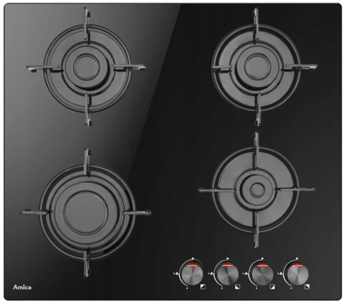 Купить Газовая варочная панель AMICA PGCD6100BOB, черное стекло, 4 поля: отзывы, фото, характеристики в интерне-магазине Aredi.ru