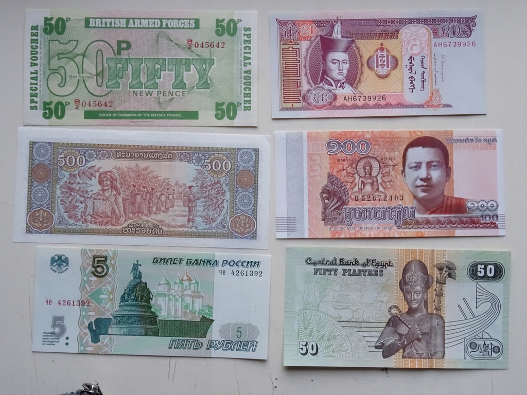 6 banknotów Świat ciekawy mix -E059