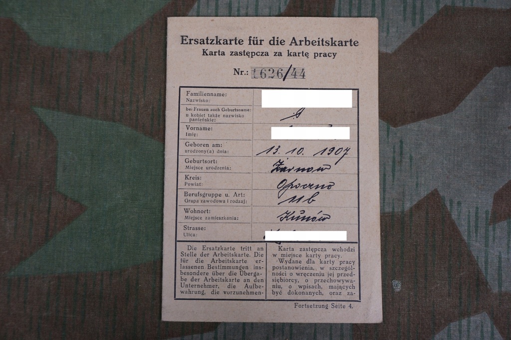 Arbeitskarte Radom Ostrowiec Świętokrzyski 1944