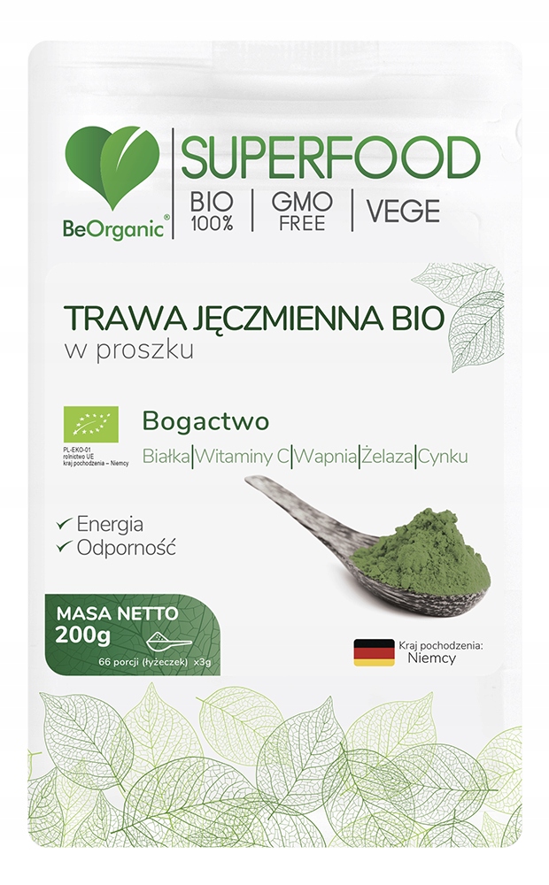 BeOrganic Trawa jęczmienna BIO 200g w proszku