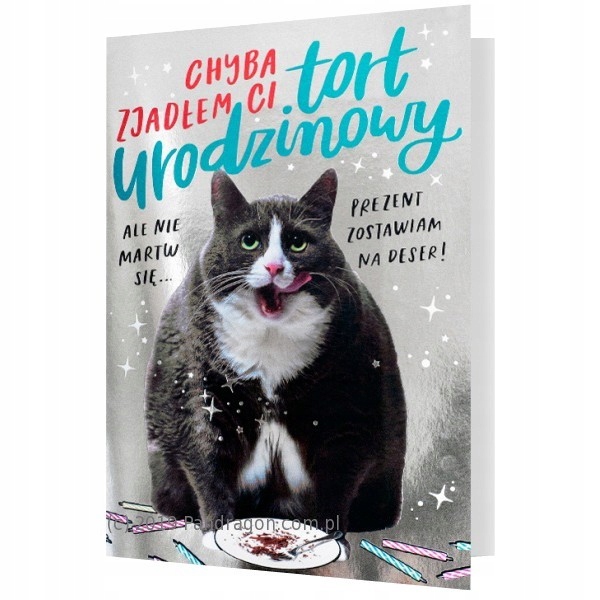 Kartka mega urodzinowa z kotem łakomczuchem