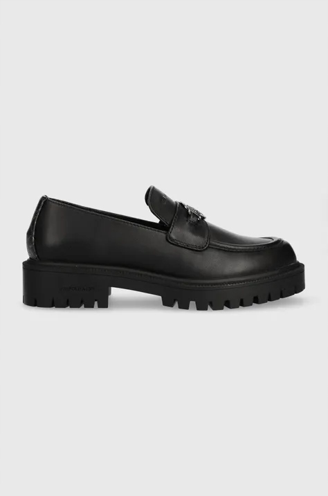 Barbour mokasyny skórzane Norma damskie czarny na platformie LFO0672BK51