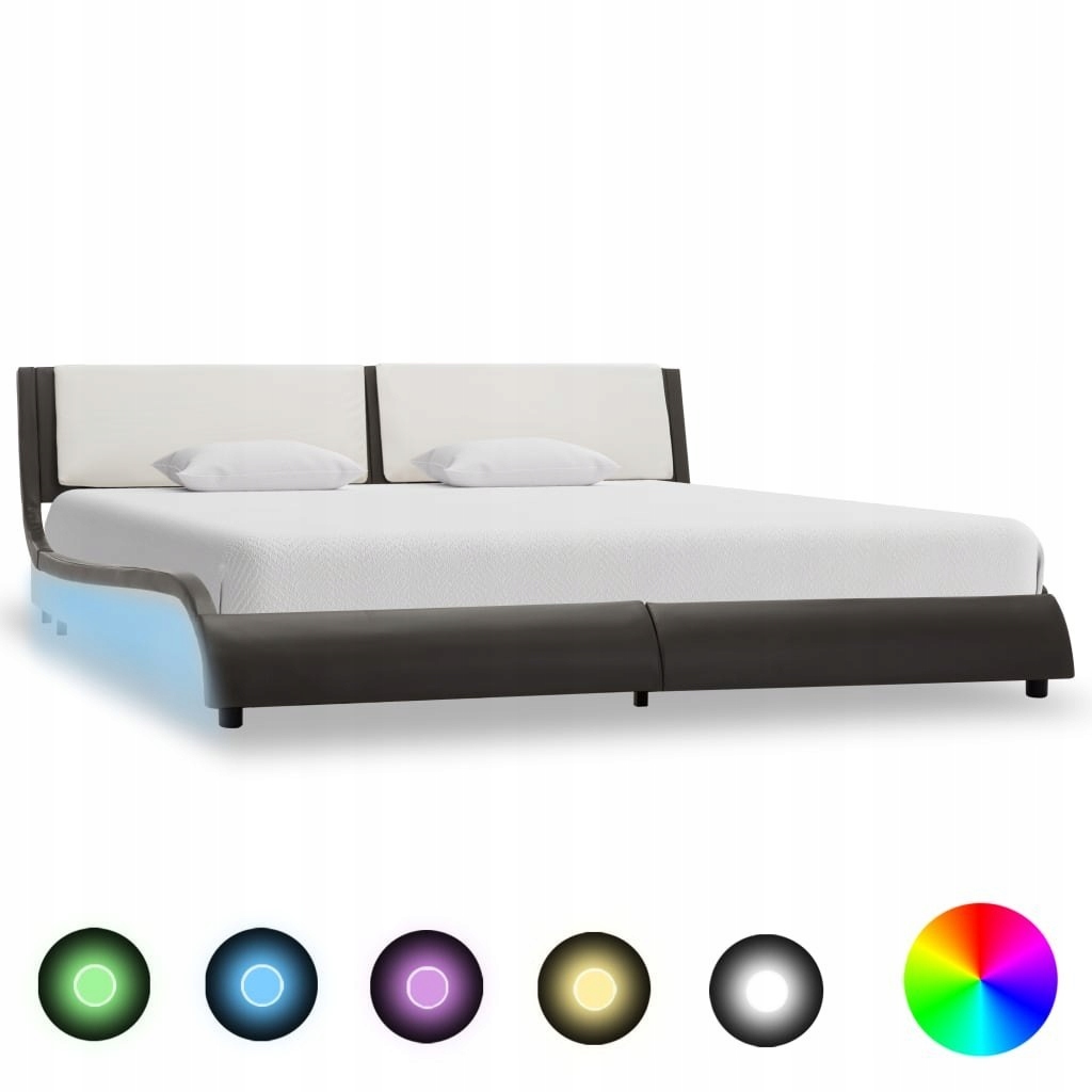 Rama łóżka, z LED, szaro-biała, sztuczna skóra, 15