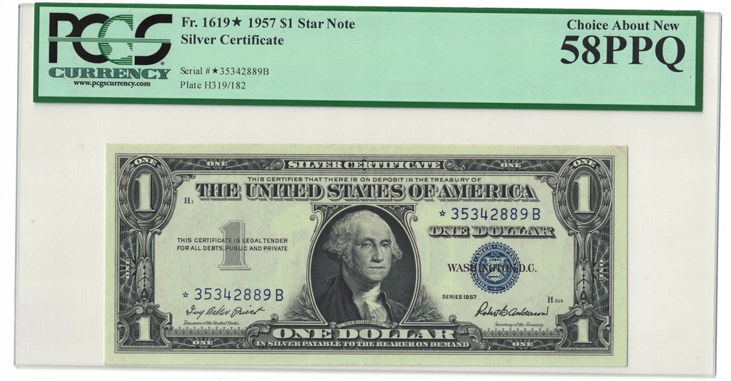 USA BANKNOT 1 Dolar 1957 z Gwiazdką, seria zastępcza, niebieska pieczęć