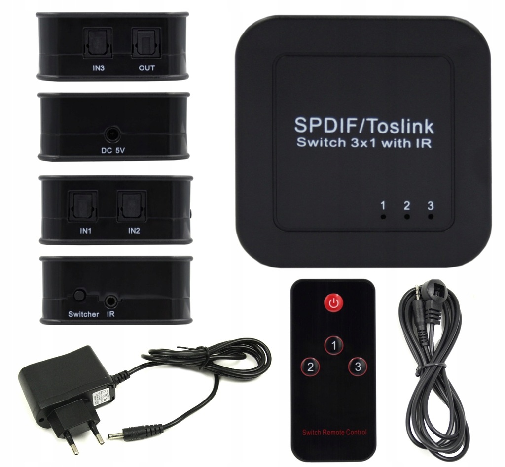 SWITCHER PRZEŁĄCZNIK OPTYCZNY TOSLINK +PILOT SPDIF