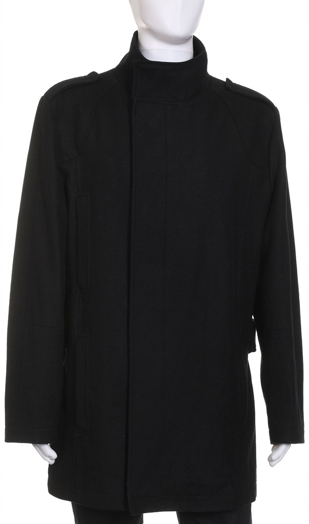 JEFF BANKS czarny wełniany płaszcz męski stójka XL 13122673995