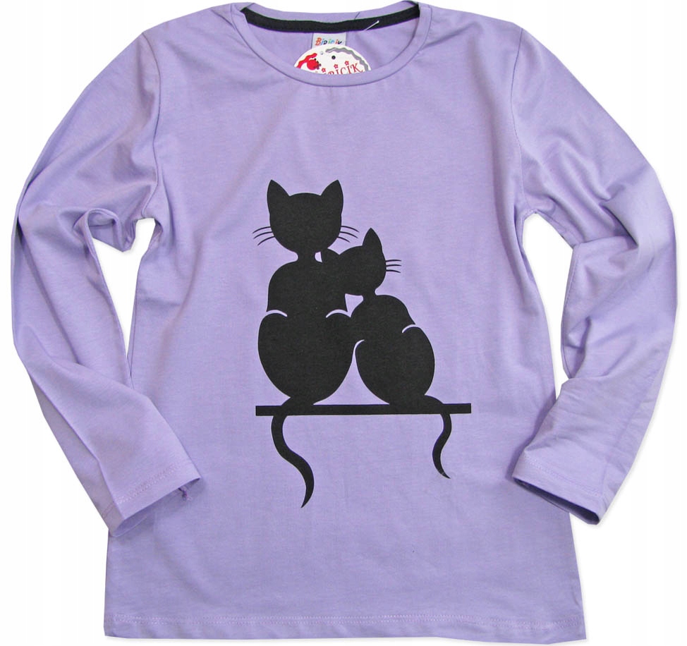 146cm Bluzka bawełniana T-shirt KOTY długi rękaw fioletowa K141