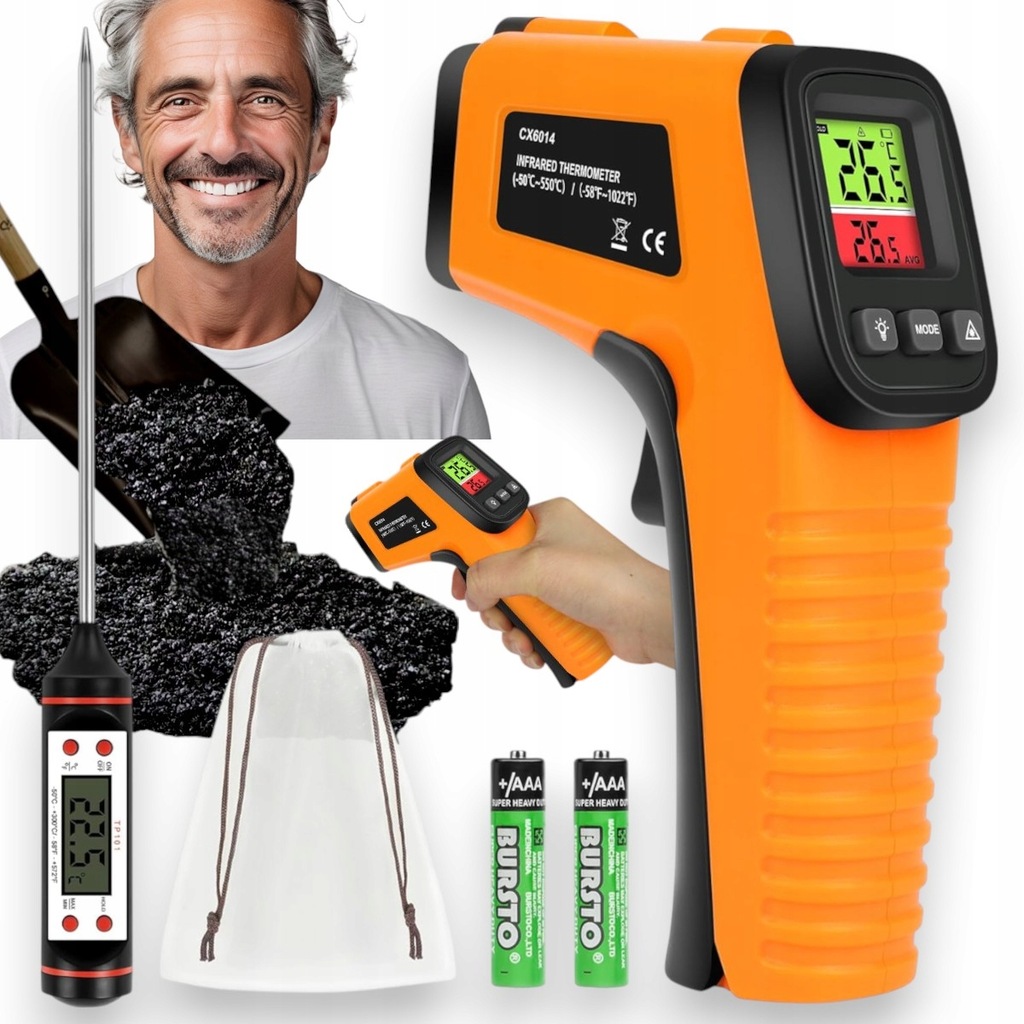Cyfrowy termometr na podczerwień 50°C ~ 550°C + sonda w zestawie