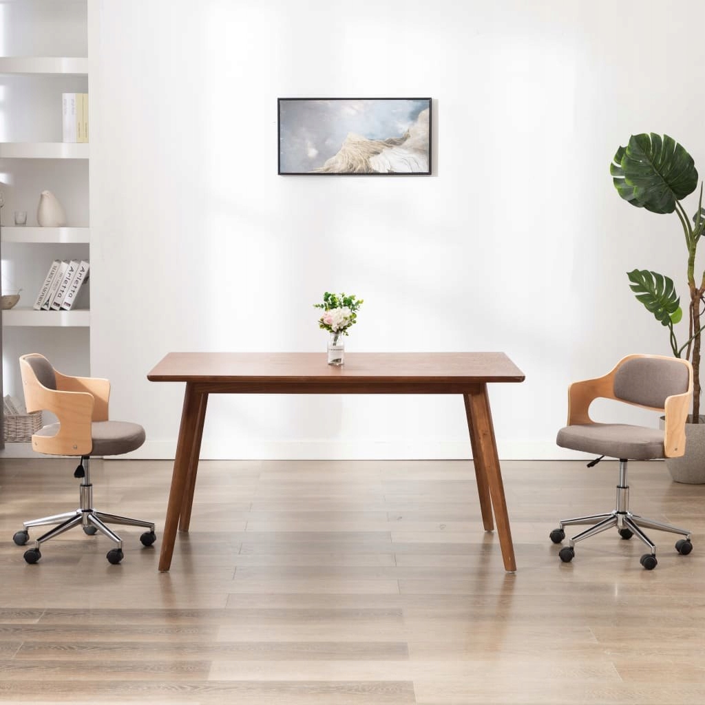 Obrotowe krzesło biurowe, taupe, gięte drewno i tk