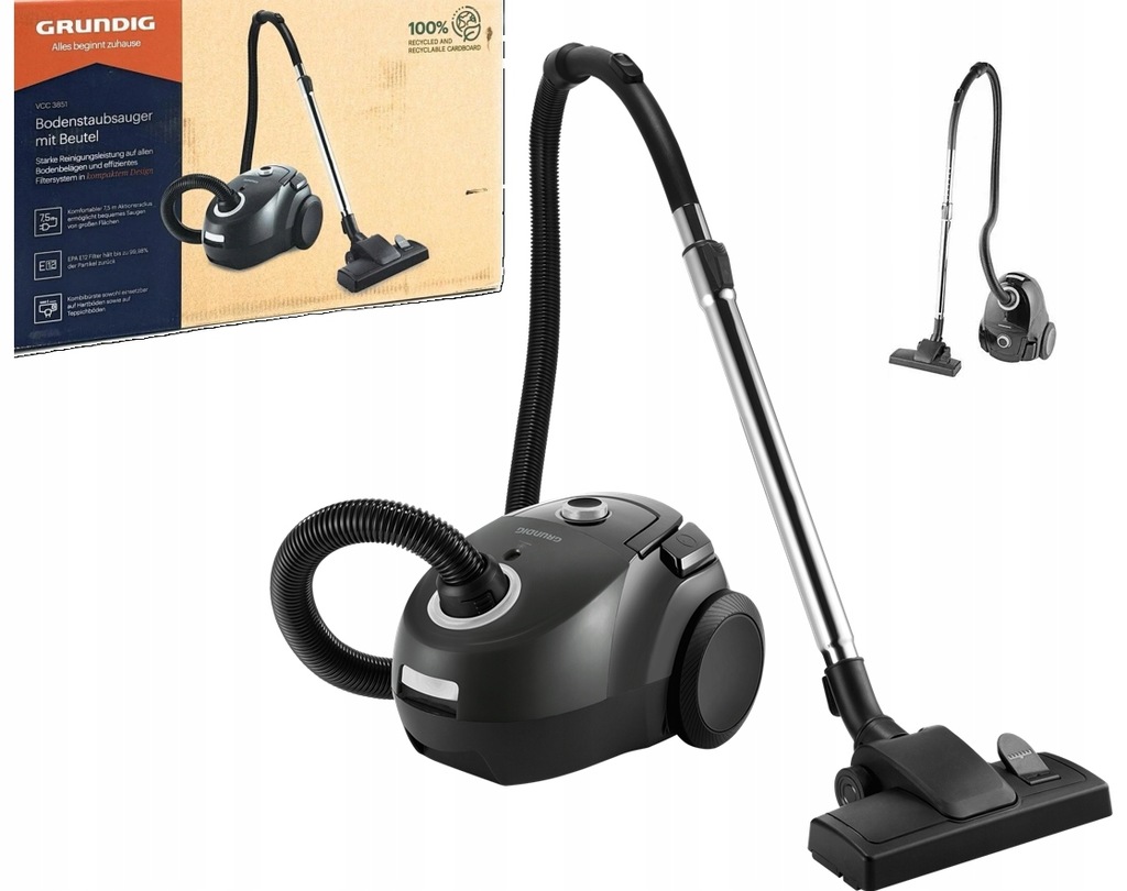 Domowy Odkurzacz workowy Grundig VCC3851 tradycyjny workowy zasięg 7,5m