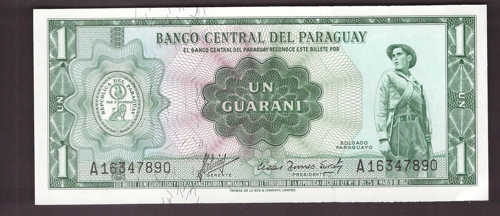 Paragwaj Paraguay - banknot - 1 Guarani 1963 rok