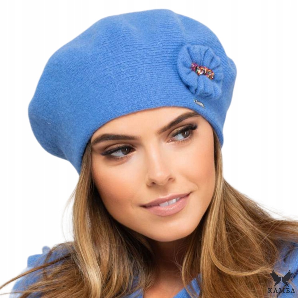 KAMEA BERET DAMSKI WEŁNIANY PESARO niebieski