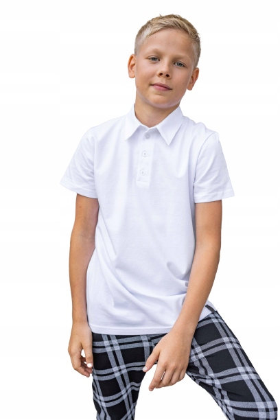 T-shirt polo szkoła biały ALL FOR KIDS 152/158 Krk
