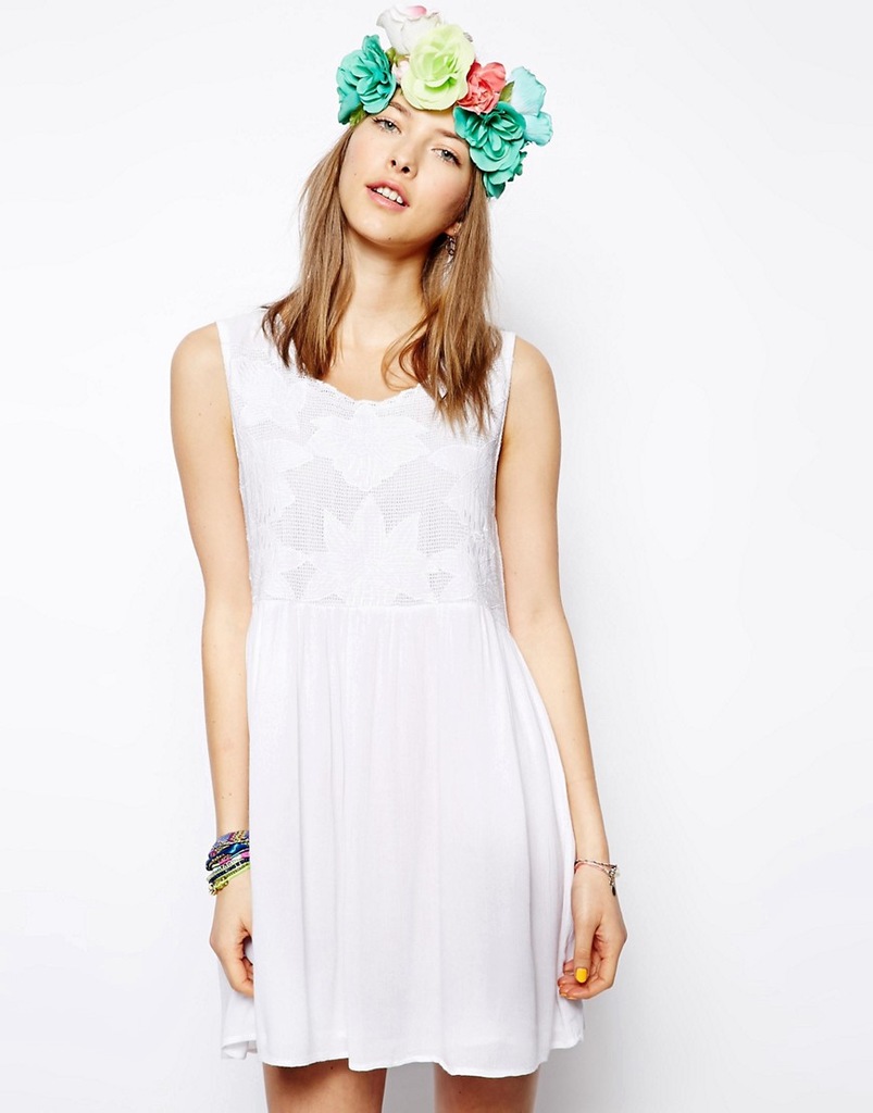 ASOS MINKPINK WHITE DRESS Applique LACE VISCOSA M