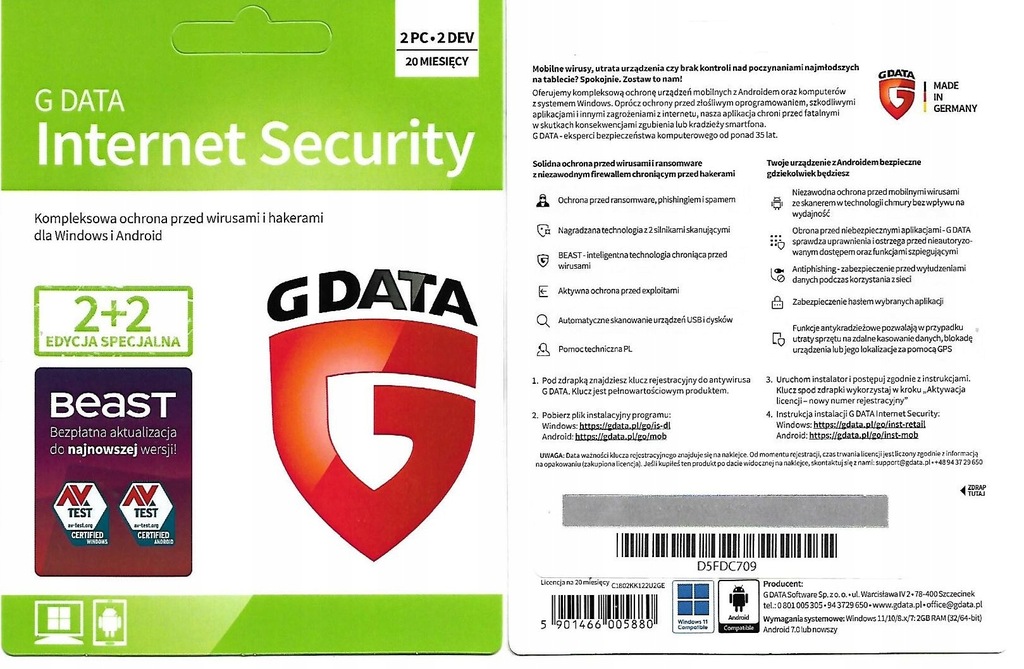 G DATA internet Security 2PC.2AND/20MIESIĘCY KARTA