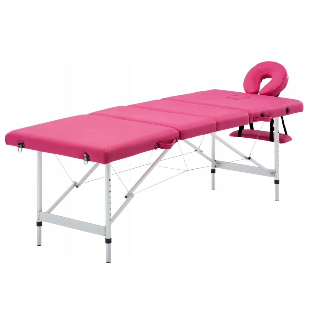 Składany stół do masażu, 4 strefy, aluminiowy, róż