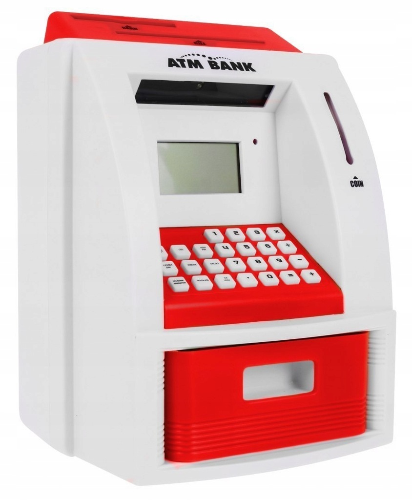 Bankomat skarbonka dla dzieci 3+ czerwony Interaktywne funkcje + Karta bank