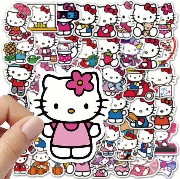 NAKLEJKI KOTKI HELLO KITTY WLEPY STICKER MIX WODOODPORNE 50szt