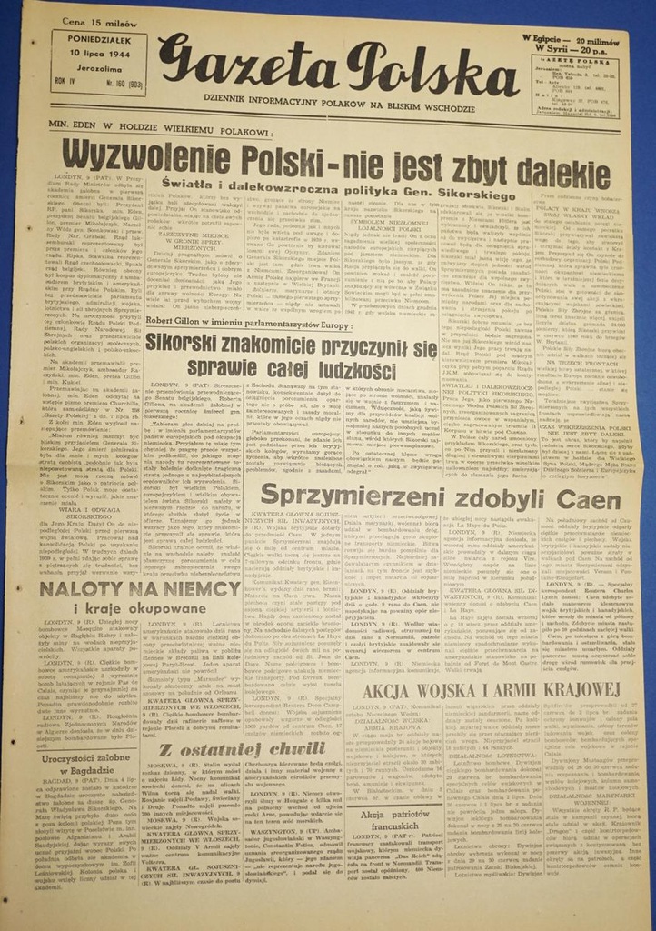 Wyzwolenie Polskie niedalekie Sikorski gazeta 1944