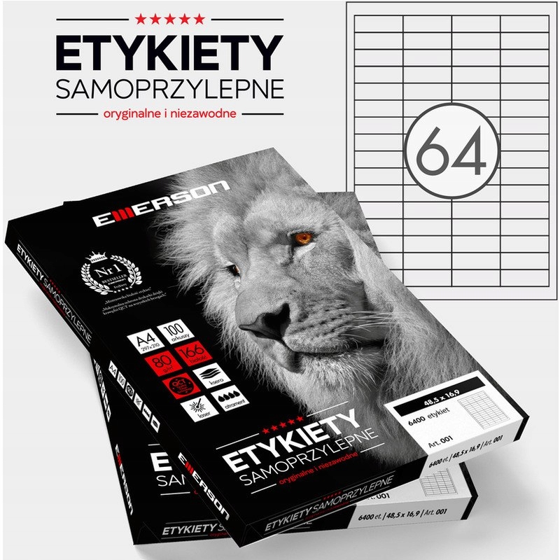 ETYKIETY 48.5 X 16.9 MM. 64 SZT/A4 EMERSON UNIWERS
