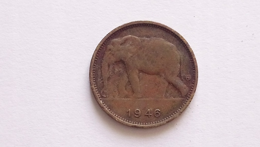B020 Kongo Belgijskie kolonie 1 frank 1946 słoń