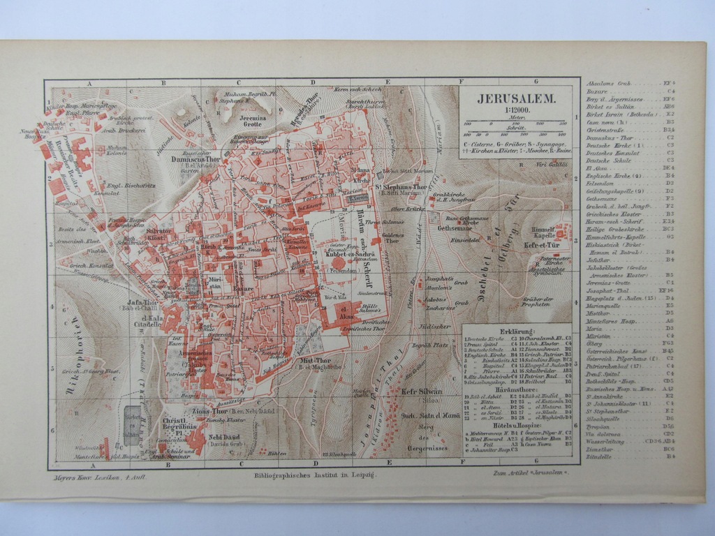 AZJA JEROZOLIMA IZRAEL plan miasta 1889 r.