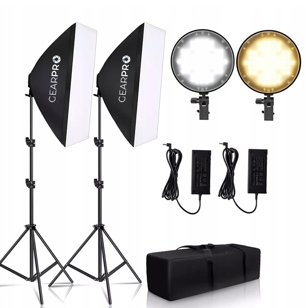 2x Lampy LED Zestaw Oświetlenie Panel z Pilotem 2x500W Statywy 200cm Torba