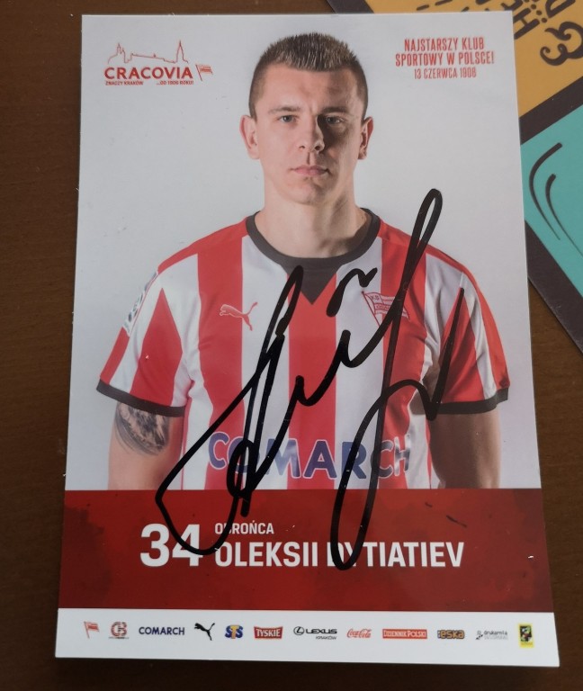 Zdjęcie Oleksii Dytiatiev z autografem Cracovia