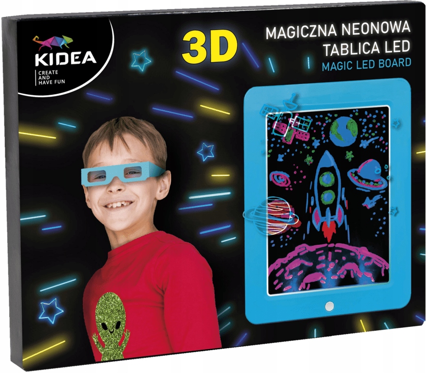 Magiczna neonowa tablica LED 3D niebieska KIDEA