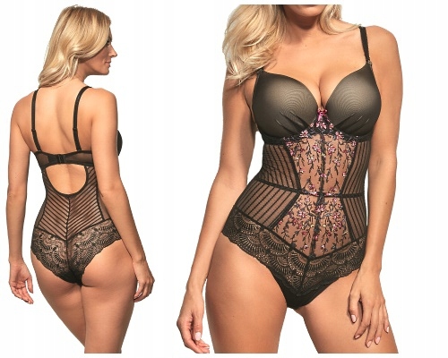 65E KrisLine Kiara czerń-kwiaty body brassiere