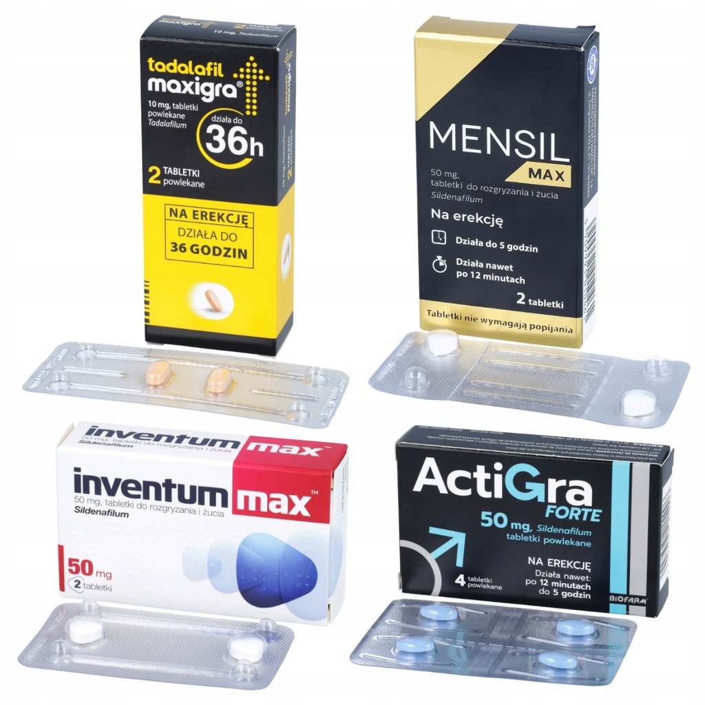 ZESTAW erekcja: Tadafil Maxigra, Inventum MAX, Mensil MAX, Actigra FORTE