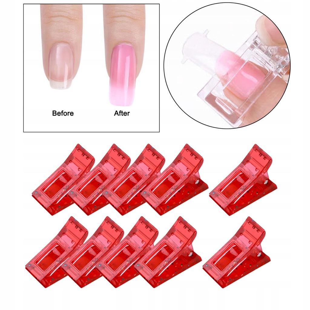 10 pcs Poly Gel Quick Building Nail Tips Clip, Plastic Finger Extension Red