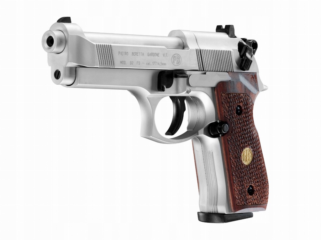 Pistolet wiatrówka Beretta M92 FS nickel/wood 4,5 mm Diabolo CO2