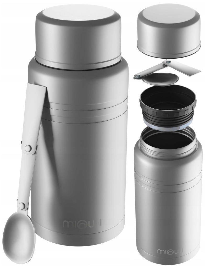 MIOWI TERMOS OBIADOWY NA ZUPĘ ŻYWNOŚĆ POJEMNIK TERMICZNY 0,75 L Z ŁYŻKĄ