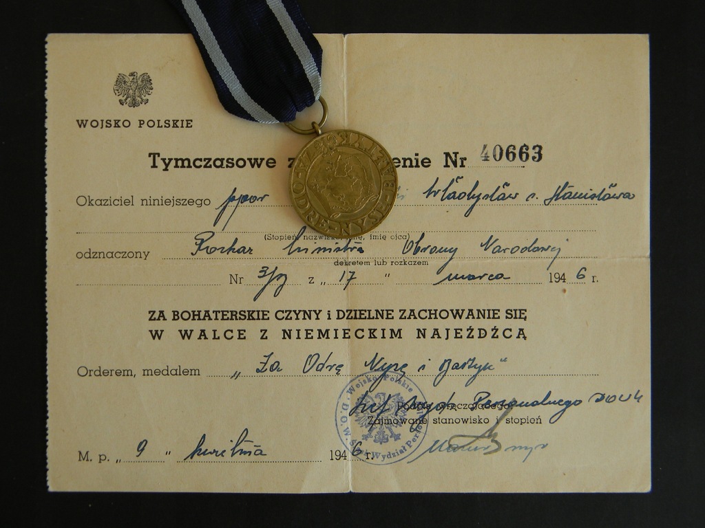 MEDAL ZA ODRĘ NYSĘ I BAŁTYK + NADANIE