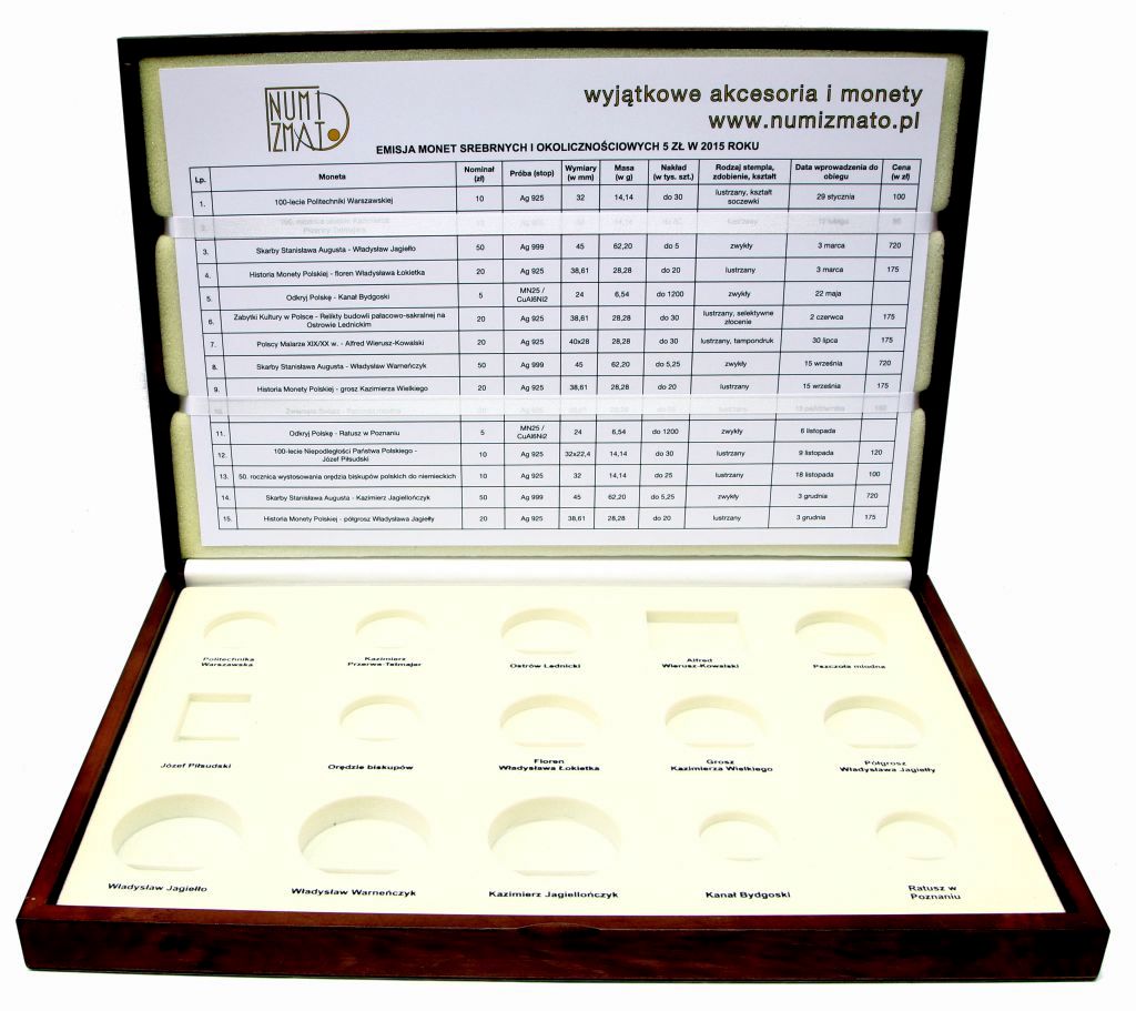 11. Kaseta DE LUXE na wszystkie srebrne monety emitowane przez NBP w 2015