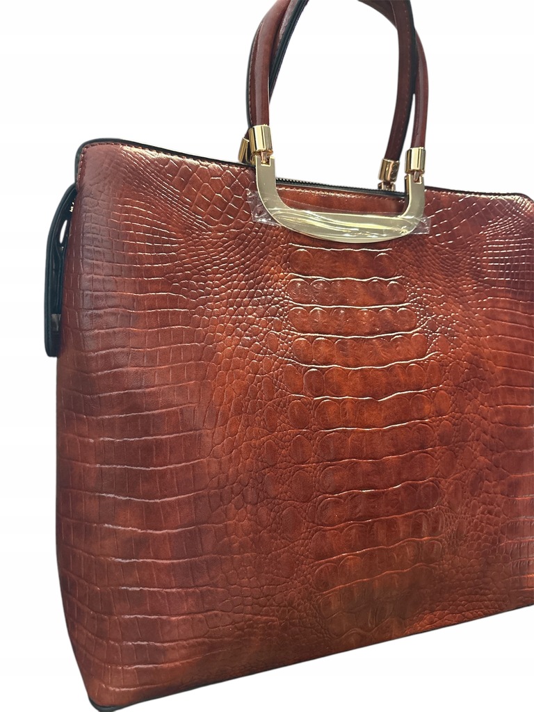 Women’s big leather A4 brown bag with gold details ,Women’s crocodile bag