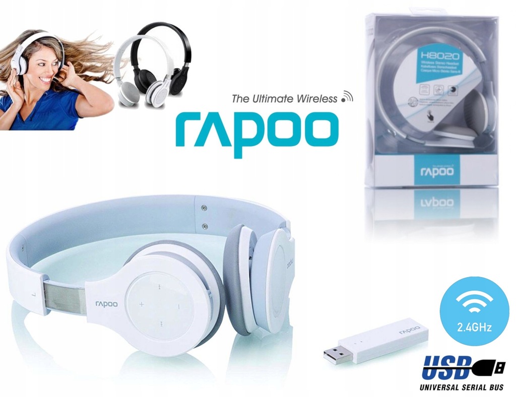 Słuchawki bezprzewodowe USB RAPOO H8020 muza skype