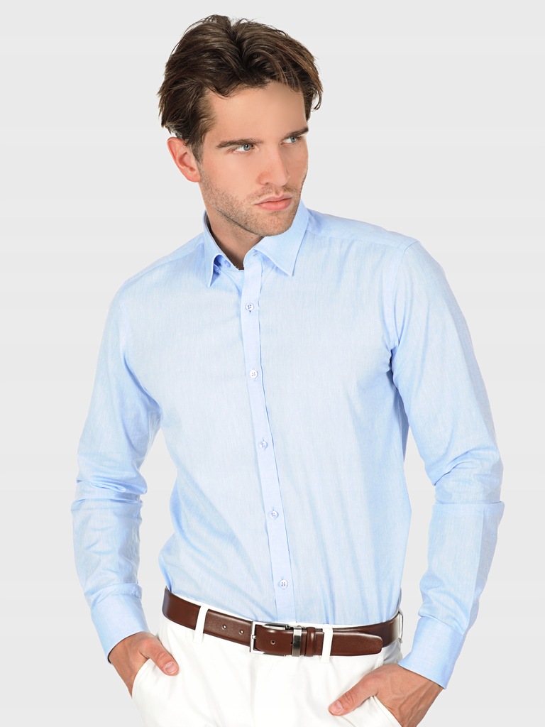 Koszula lniana błękitna gładka James (176-182) 42