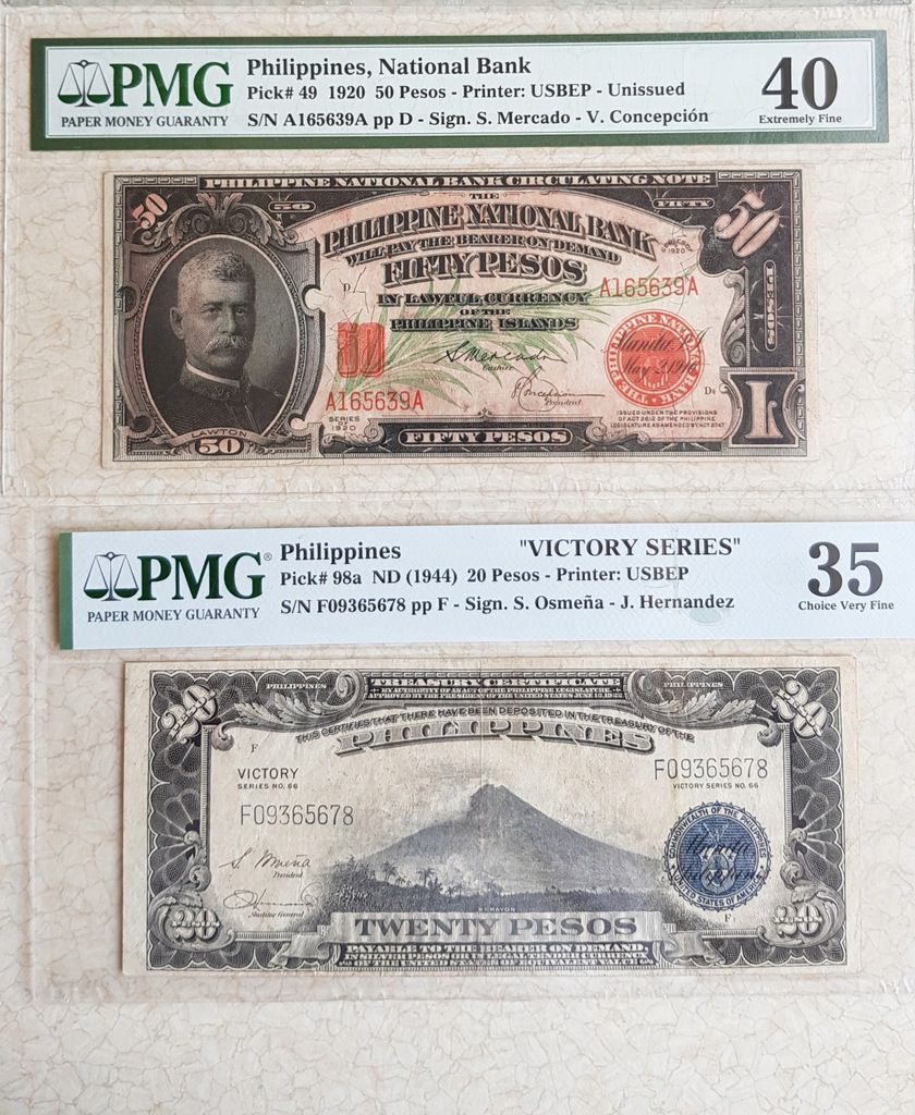 50 pesos 1920 + 20 pesos 1944 grading PMG