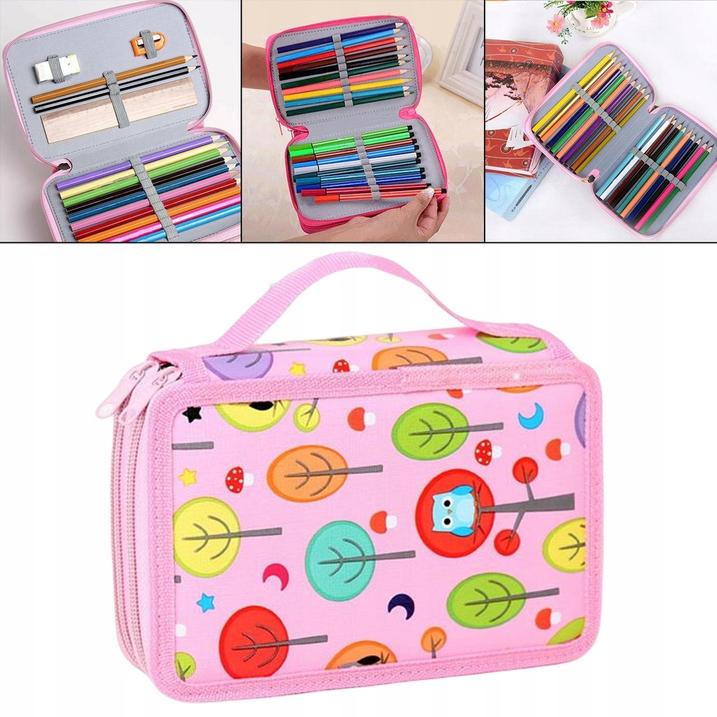 Oxford Cloth 72 Slots 2 Layer Portable Pencil Case Organizer for Pink