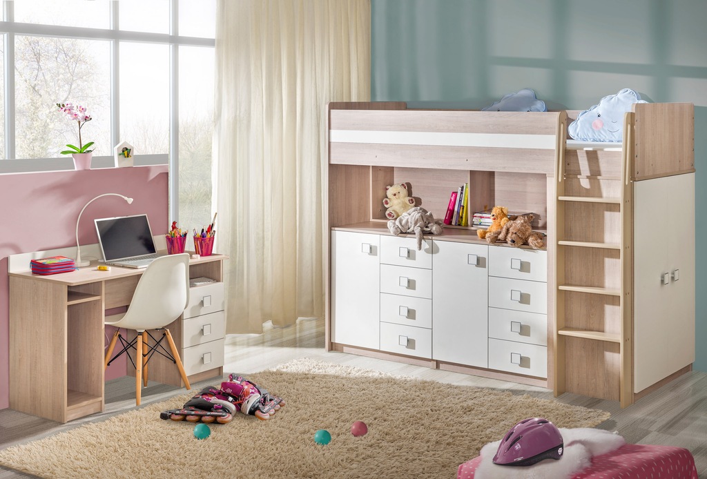 Купить Молодежная кровать, письменный стол + антресольный комод UNO ...