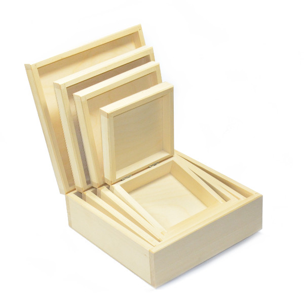 Drewniane pudełka kwadratowe 4w1 komplet BŁ