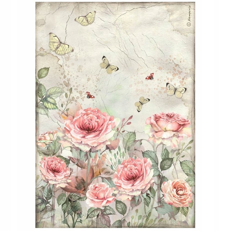 Stamperia Papier ryżowy A4 House of Roses Roses and Butterfly (DFSA41019)