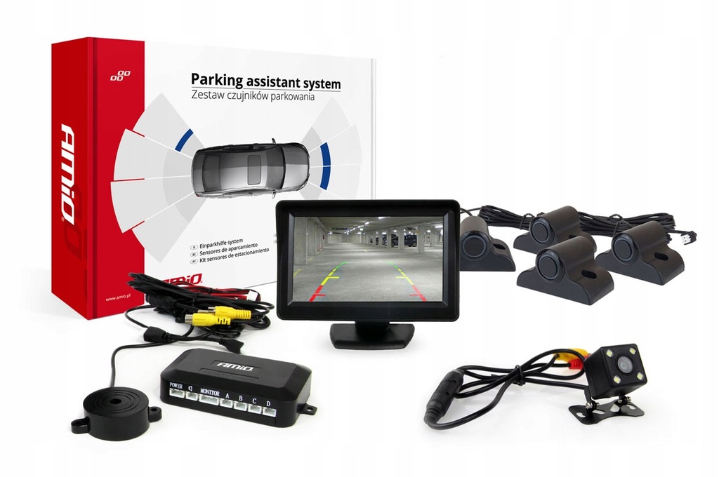 Zestaw czujników parkowania TFT01 4,3" z kamerą HD-315-LED 4 sensory czarne
