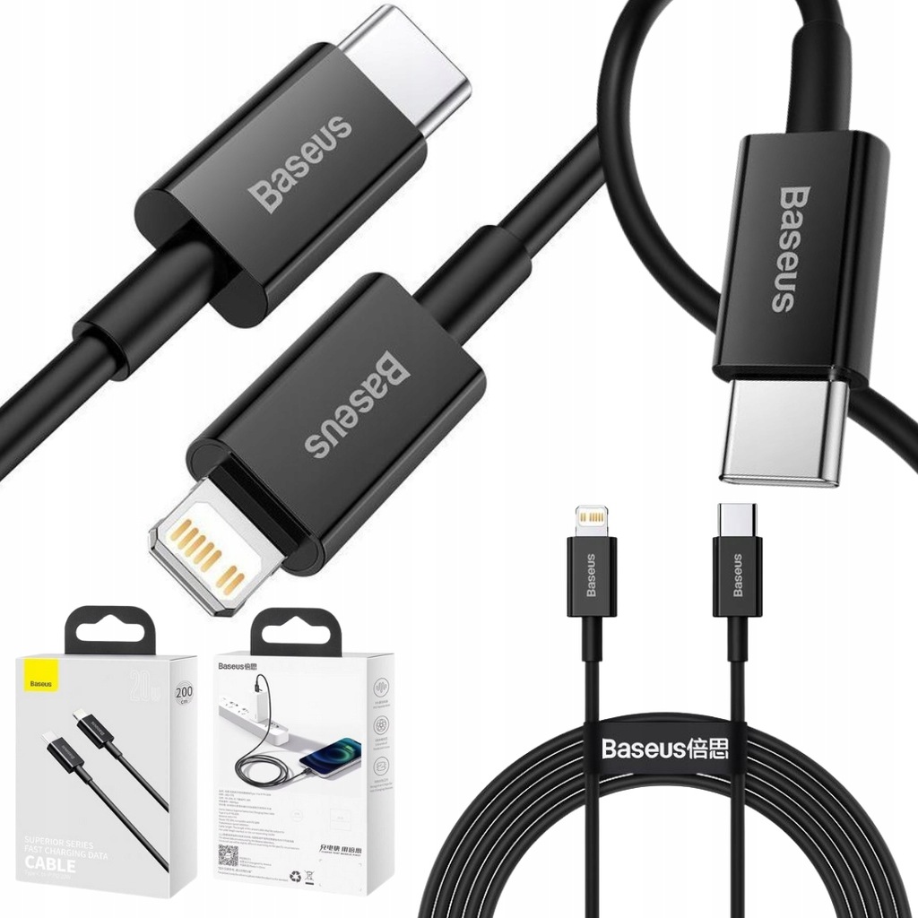 Kabel Baseus USB typ C - Apple Lightning 2m Ładowanie i transfer danych